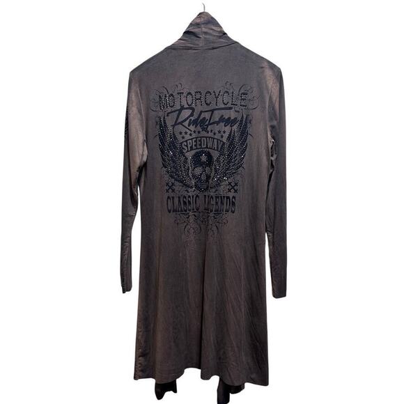 Voice Of California Queen Of The Road Long Jacket Open Cardigan S Tan Brown Moto - Picture 2 of 7